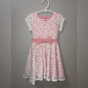 Lily bleu pink white floral eyelet lace dress pink bow girls 4T